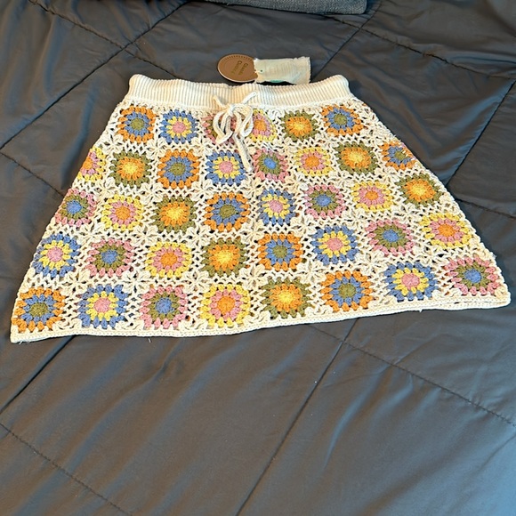 Ghanda Granny Square Crochet Mini Skirt Pastel New S Blue Cream Pink Green 70’s - Picture 2 of 7